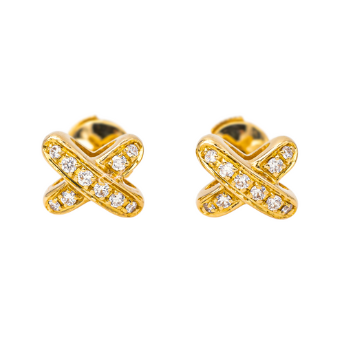 Boucles d'oreilles Chaumet Jeux de Liens - Boucles d’oreilles puces en or jaune et diamants 58 Facettes 4437823CN