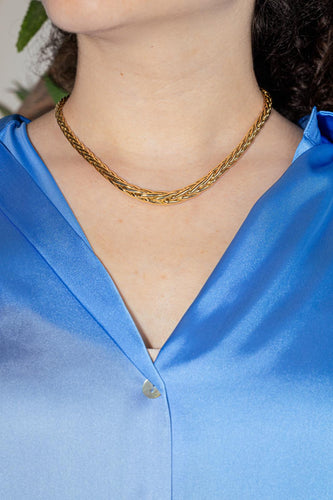 Collier Caplain Paris - Collier maille palmier en or jaune et saphir 58 Facettes 4438905CN