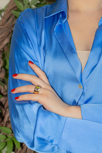 Bague 50 Bague en or jaune 18 carats sertie de péridot et améthystes 58 Facettes 4442218RV