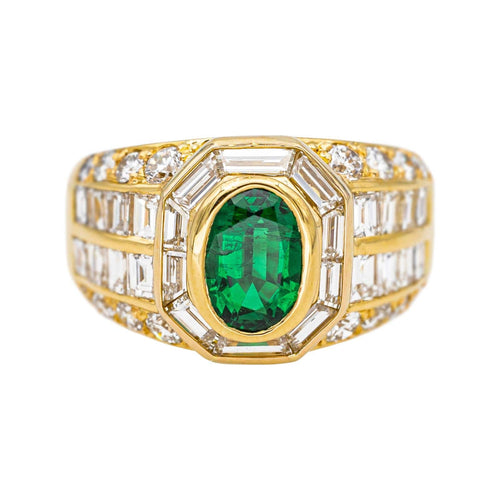 Bague 53 Bague en or jaune 18 carats avec émeraude ovale et diamants 58 Facettes 4445910CN