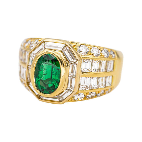 Bague 53 Bague en or jaune 18 carats avec émeraude ovale et diamants 58 Facettes 4445910CN