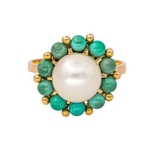 Bague 52 Bague marguerite en or jaune 18 carats, perle et turquoises 58 Facettes 4462733CN