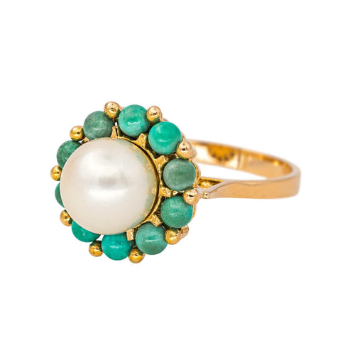 Bague 52 Bague marguerite en or jaune 18 carats, perle et turquoises 58 Facettes 4462733CN