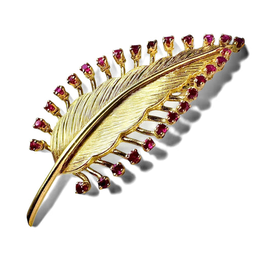 Broche Jacques Lacloche - Broche feuille sertie de rubis en or jaune 58 Facettes