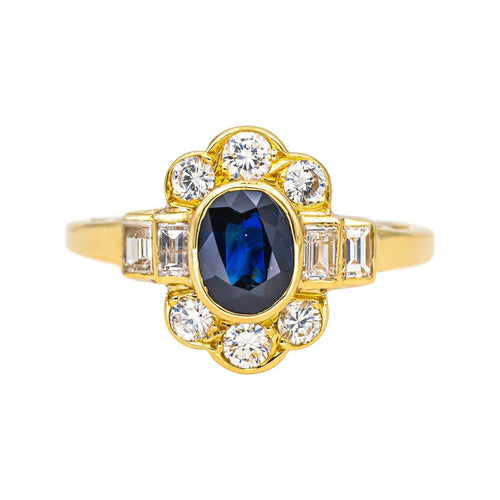 Bague 59 Bague en or jaune 18 carats avec saphir ovale et diamants 58 Facettes 4518943CN