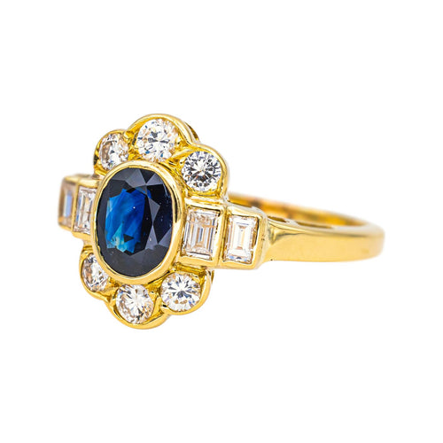 Bague 59 Bague en or jaune 18 carats avec saphir ovale et diamants 58 Facettes 4518943CN