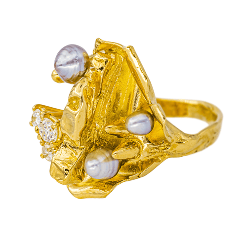 Bague 49 Bague pavée en or jaune 18 carats, diamants et perle 58 Facettes 4528518RV
