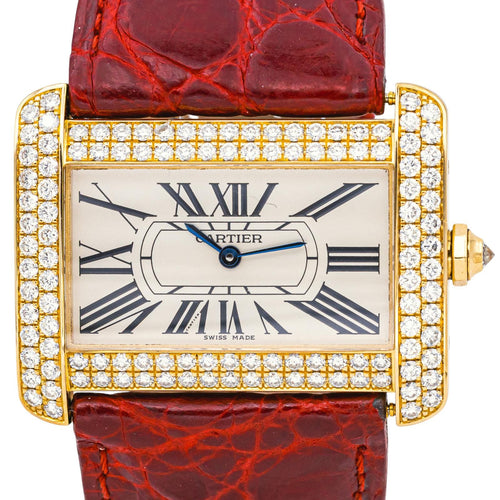 Montre Cartier Tank Divan - Montre en or jaune sertie de diamants 58 Facettes 4551671RV