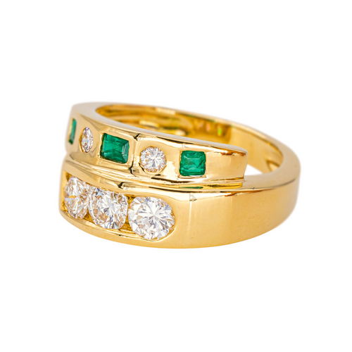 Bague 51.5 Bague en or jaune 18 carats sertie de diamants et d’émeraudes 58 Facettes 4553195CN