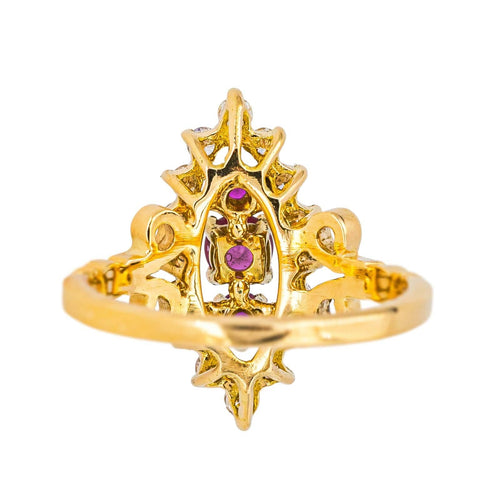 Bague 53 Bague marquise en or jaune 18 carats, rubis et diamants 58 Facettes 4562575CN