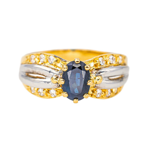 Bague 51 Bague en or jaune et blanc 18 carats saphir et diamants 58 Facettes 4573819CN