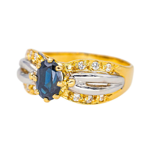 Bague 51 Bague en or jaune et blanc 18 carats saphir et diamants 58 Facettes 4573819CN