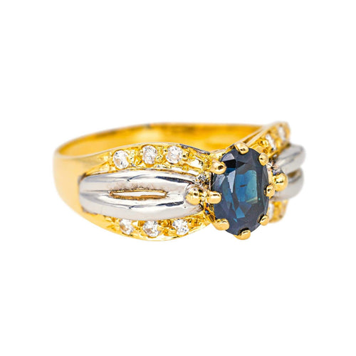 Bague 51 Bague en or jaune et blanc 18 carats saphir et diamants 58 Facettes 4573819CN