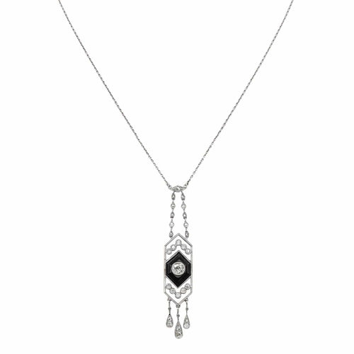 Collier Collier Art déco - Motifs géométriques en platine 950, onyx et diamants 58 Facettes 4712461CN