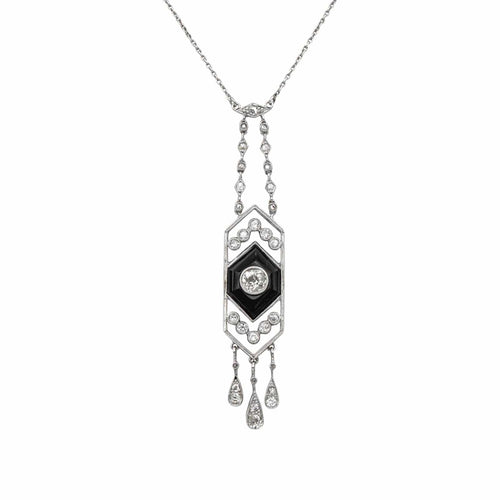 Collier Collier Art déco - Motifs géométriques en platine 950, onyx et diamants 58 Facettes 4712461CN