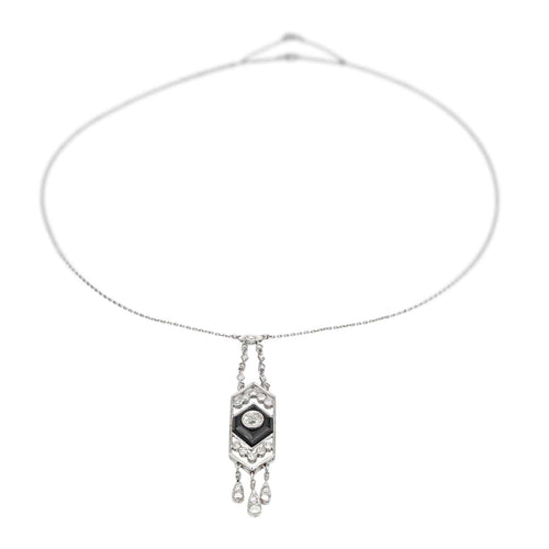 Collier Collier Art déco - Motifs géométriques en platine 950, onyx et diamants 58 Facettes 4712461CN