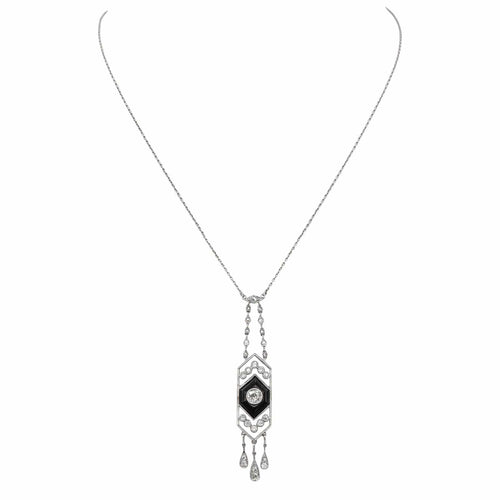 Collier Collier Art déco - Motifs géométriques en platine 950, onyx et diamants 58 Facettes 4712461CN