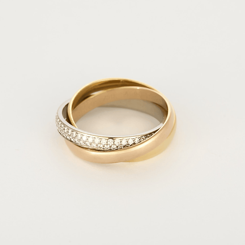 Bague 54 CARTIER -  Trinity, petit modèle, semi-pavée - Bague trois ors et diamants 58 Facettes DV16843-8