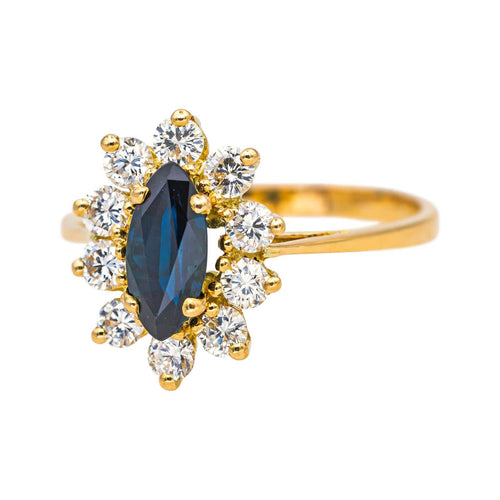 Bague 54 Bague marguerite en or jaune avec saphir et diamants 58 Facettes 4745023CN