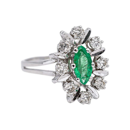 Bague 51 Bague Pompadour en or blanc 18 carats avec émeraude et diamants 58 Facettes 4792631CN