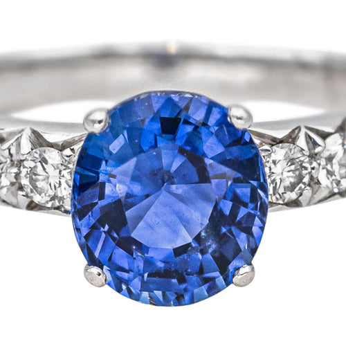 Bague 52 Bague en or blanc 18 carats avec saphir ovale et diamants 58 Facettes 4795162CN
