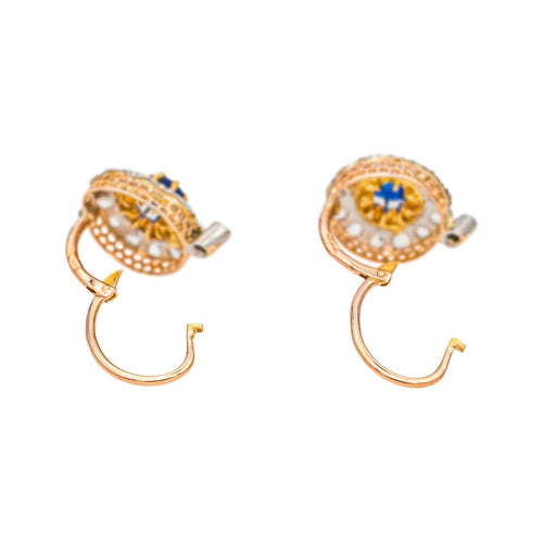 Boucles d'oreilles Boucles d’oreilles dormeuses saphirs et diamants en or rose, or jaune et platine 58 Facettes 4801530CN