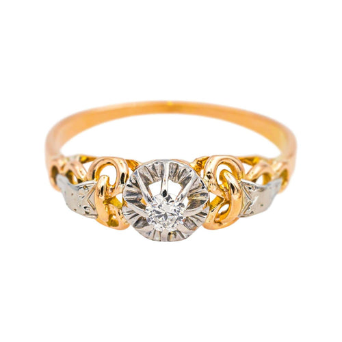 Bague 54 Bague solitaire rétro en or rose 18 carats, platine et diamant 58 Facettes 4830527CN