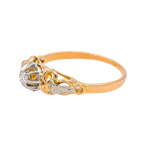 Bague 54 Bague solitaire rétro en or rose 18 carats, platine et diamant 58 Facettes 4830527CN