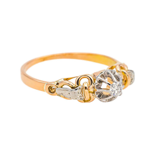 Bague 54 Bague solitaire rétro en or rose 18 carats, platine et diamant 58 Facettes 4830527CN