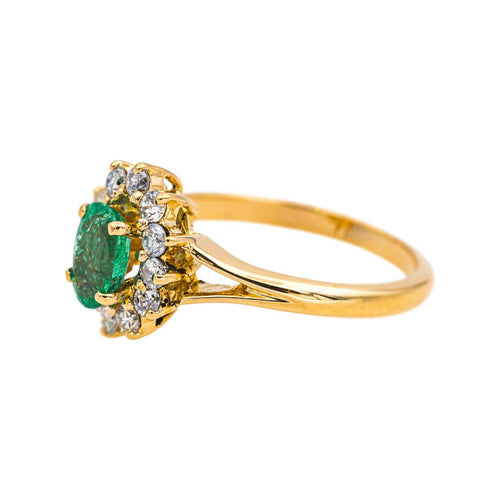 Bague 48 Bague marguerite en or jaune 18 carats avec émeraude et diamants 58 Facettes 4878440CN