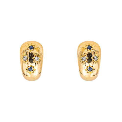 Boucles d'oreilles Boucles d'oreilles demi-créoles en or jaune 18 carats, diamants et saphirs 58 Facettes 4890759CN