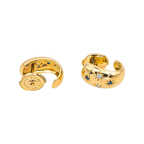 Boucles d'oreilles Boucles d'oreilles demi-créoles en or jaune 18 carats, diamants et saphirs 58 Facettes 4890759CN