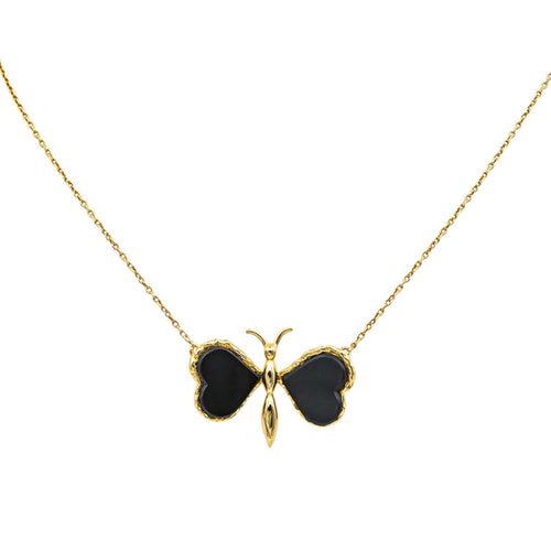 Collier Collier papillon en or jaune 18 carats serti d’onyx 58 Facettes 4891397CN
