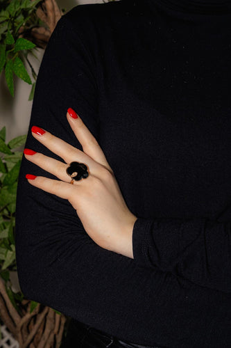 Bague 55 Pasquale Bruni - Bague fleur en or rose avec onyx et diamants 58 Facettes 4908648RV