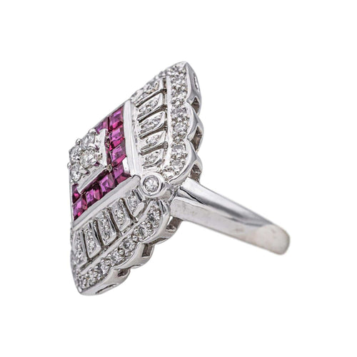 Bague 53 Bague marquise en platine 950 sertie de rubis et diamants 58 Facettes 4931994CN