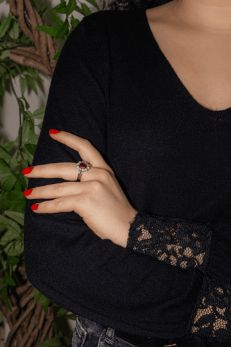 Bague 55 Bague Marguerite Or blanc Rubis, Diamant 58 Facettes 4936107CN