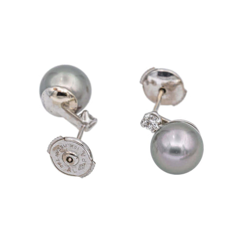 Boucles d'oreilles Boucles d'oreilles en or blanc 18 carats avec perles de Tahiti et diamants 58 Facettes 4951641CN