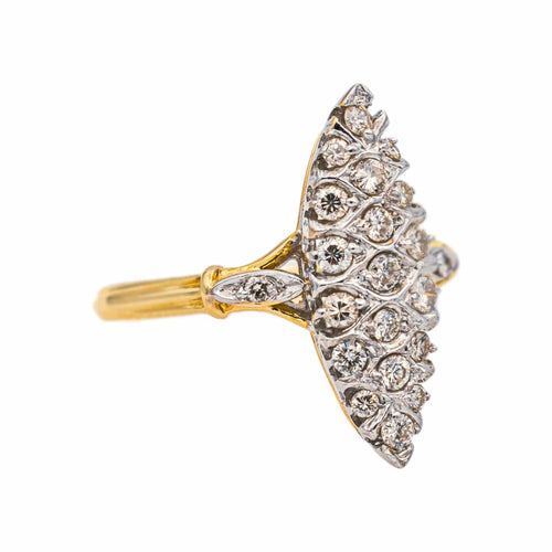 Bague 53 Bague marquise pavée de diamants en or jaune et blanc 18 carats 58 Facettes 4951648CN