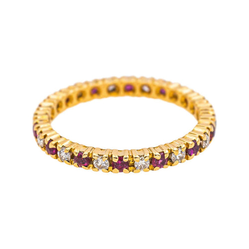Bague 52 Alliance tour complet - Bague en or jaune rubis et diamants 58 Facettes 4958961CN