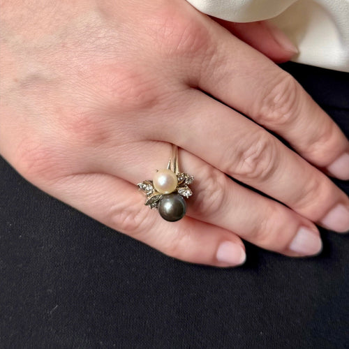 Bague 47 Bague toi et moi en or gris 18K avec perles de culture et diamants 58 Facettes REF2573-340