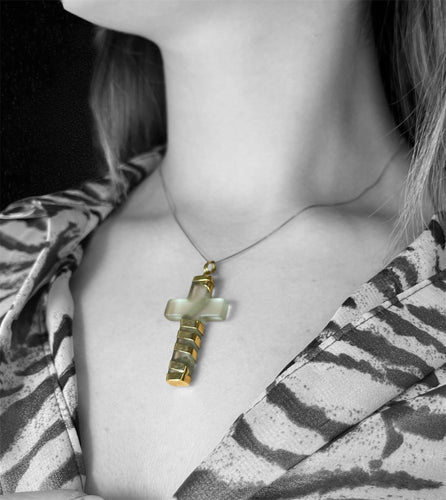 Pendentif Croix - Pendentif en cristal de roche et or 18 carats 58 Facettes