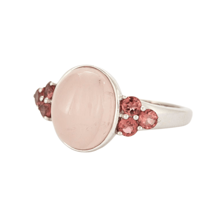 Bague 53 Bague or blanc quartz rose et tourmalines 58 Facettes