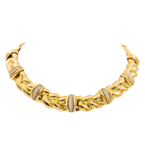 Collier O.J. Perrin - Collier ras-de-cou tressé en or jaune et diamants 58 Facettes 577638GD