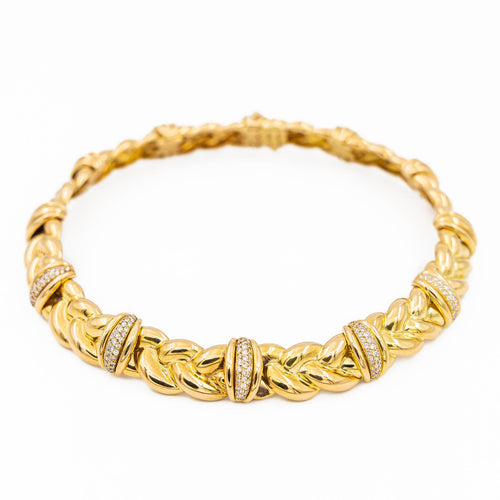 Collier O.J. Perrin - Collier ras-de-cou tressé en or jaune et diamants 58 Facettes 577638GD