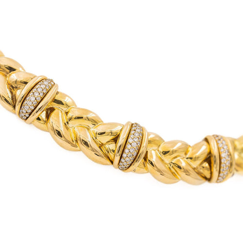 Collier O.J. Perrin - Collier ras-de-cou tressé en or jaune et diamants 58 Facettes 577638GD