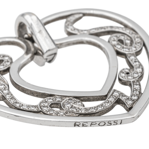 Pendentif Repossi Love - Pendentif cœur en or blanc et diamants 58 Facettes 577672GD