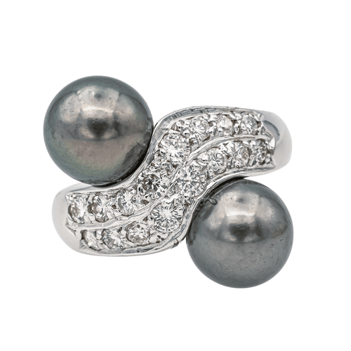 Bague 53 Bague Toi et Moi en or blanc 18 carats, perles et diamants 58 Facettes 578034CD