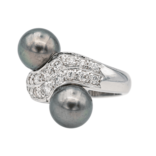 Bague 53 Bague Toi et Moi en or blanc 18 carats, perles et diamants 58 Facettes 578034CD