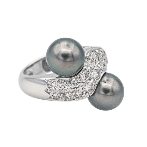 Bague 53 Bague Toi et Moi en or blanc 18 carats, perles et diamants 58 Facettes 578034CD