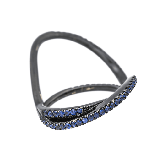 Bague 48 Eternamé Entrelacs - Bague deux doigts en or noir et saphirs 58 Facettes 578316CD